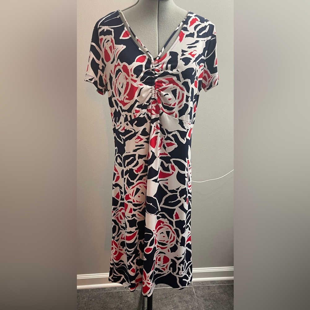 🐸Jones New York Signature Abstract Floral Midi Dress Short Sleeve, Small